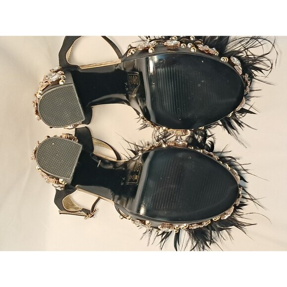 NEW AZALEA WANG Feather & Crystal Ankle Strap Rivet Platform Sandals Size 7.5 - Picture 8 of 12